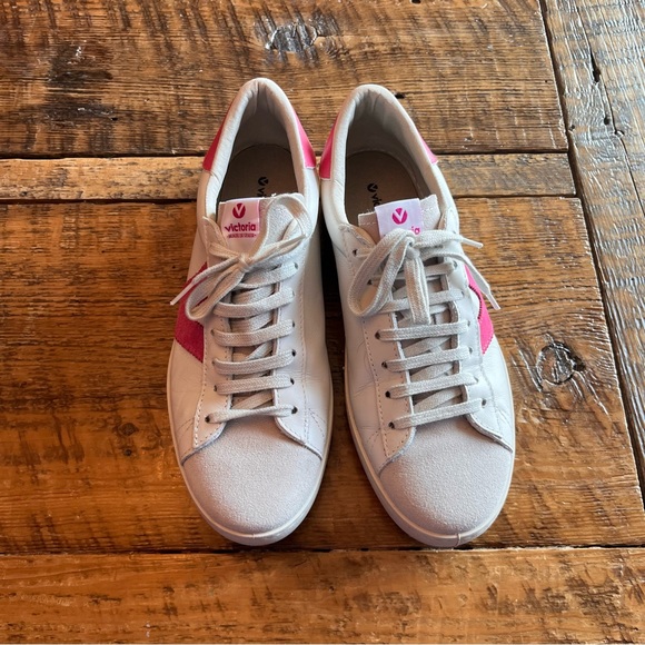 Victoria 126142 Sneaker White Leather Fuchsia Suede Turtle Dove Color - Picture 2 of 6